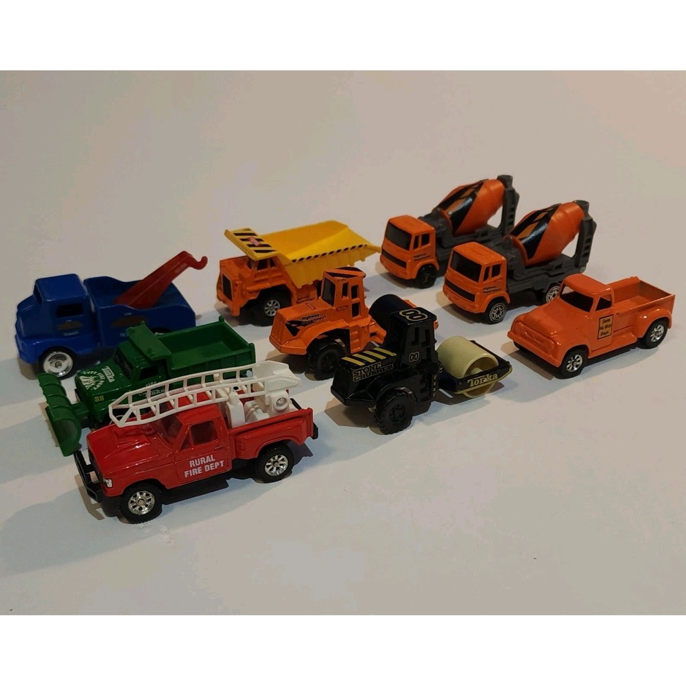 Tonka Maisto Diecast Toy Work Trucks 1/64 Lot of 9 Loose Dump Concrete Fire VTG